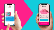 Illustration of a person’s finger clicking a CTA link in a text message side by side with an illustration of a basic retail web page on their phone