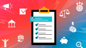 Illustration of a checklist with political icons surrounding it