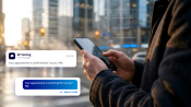 Close-up of hands texting on a smartphone with EZ Texting message read receipts