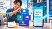 Illustration of a small-business owner building and launching their SMS marketing setup
